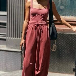 Pink Jumpsuit with Spaghetti Straps and Palazzo Pants